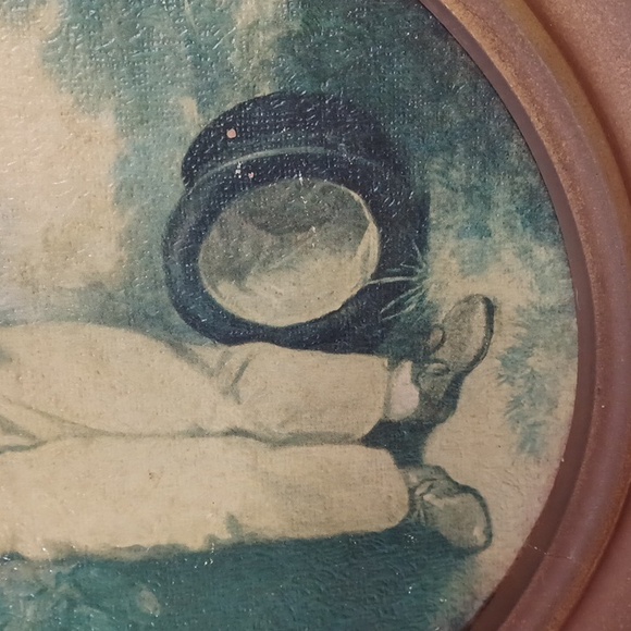 Antique Oval Wood Frame Vintage Wood Frame Art Print Boy & Dog Oval Shadow Box - Picture 4 of 16